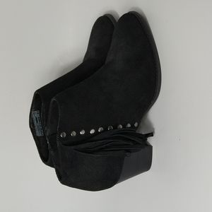 Vionic Faros Black Suede Fringe Studded Booties, Size 8